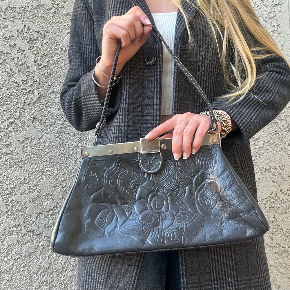 Patricia Nash Black Embossed Floral Shoulder Bag